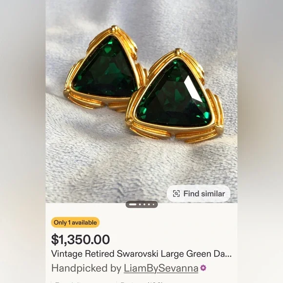 Swarovski Faceted LARGE Vintage clip green Crystal gold tone earrings